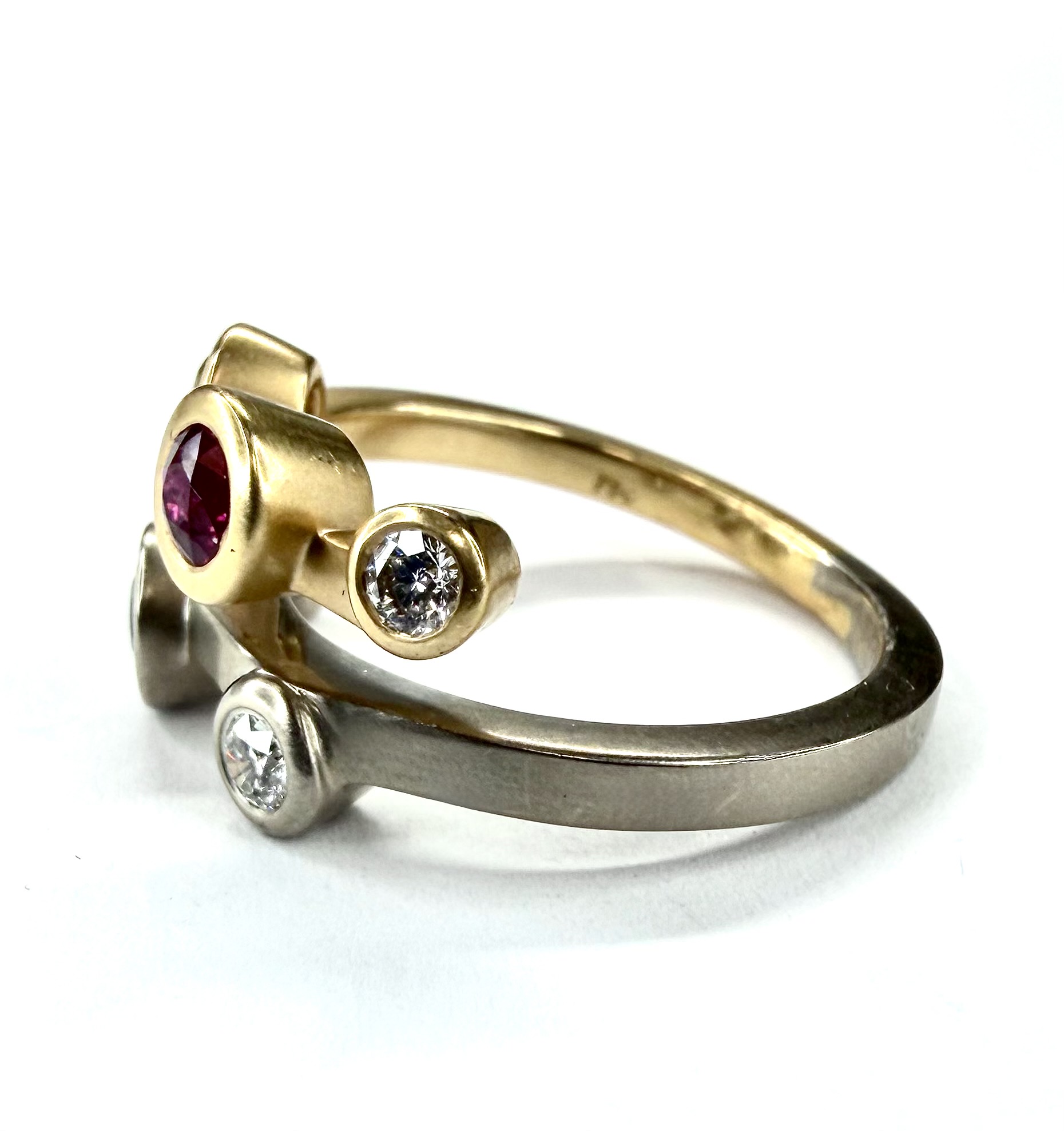 RING 0701 - Blue Sapphire, Ruby and Diamonds in 18K Rose and White Gold - Image 3