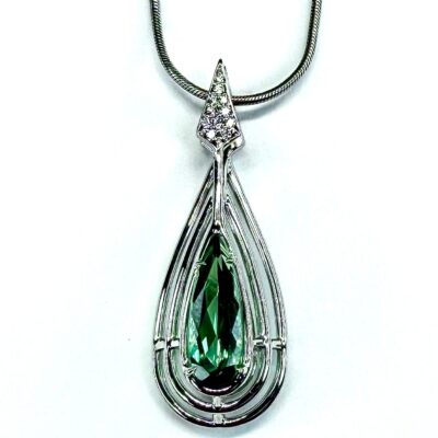 PENDANT 0869 - Green Tourmaline and Diamonds in 18k White Gold (w/chain)