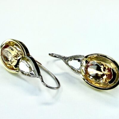 EARRING A-1140 - Imperial Topaz and Diamonds in 18k Yellow and White Gold