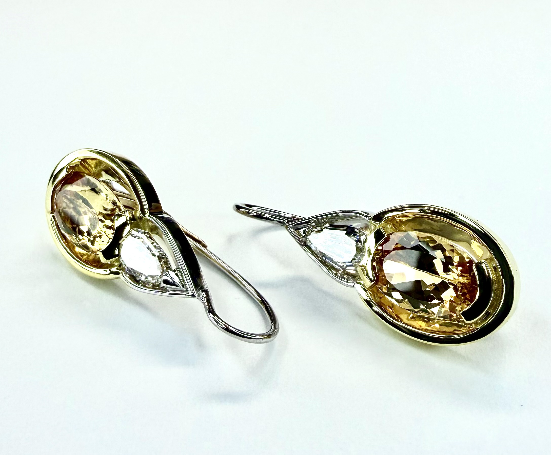EARRING A-1140 - Imperial Topaz and Diamonds in 18k Yellow and White Gold