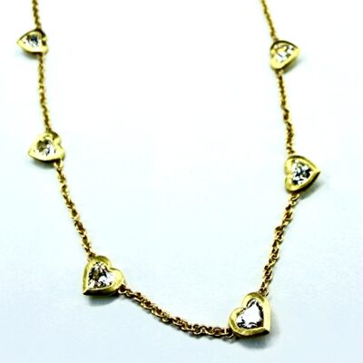 NECKLACE 1075 - Heart Shaped Diamonds in 18k Yellow Gold