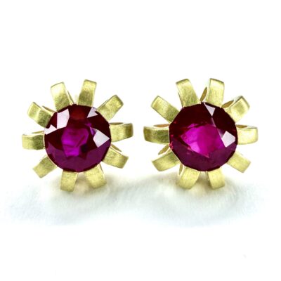 EARRING A-1142 - Burmese Rubies in 18k Yellow Gold