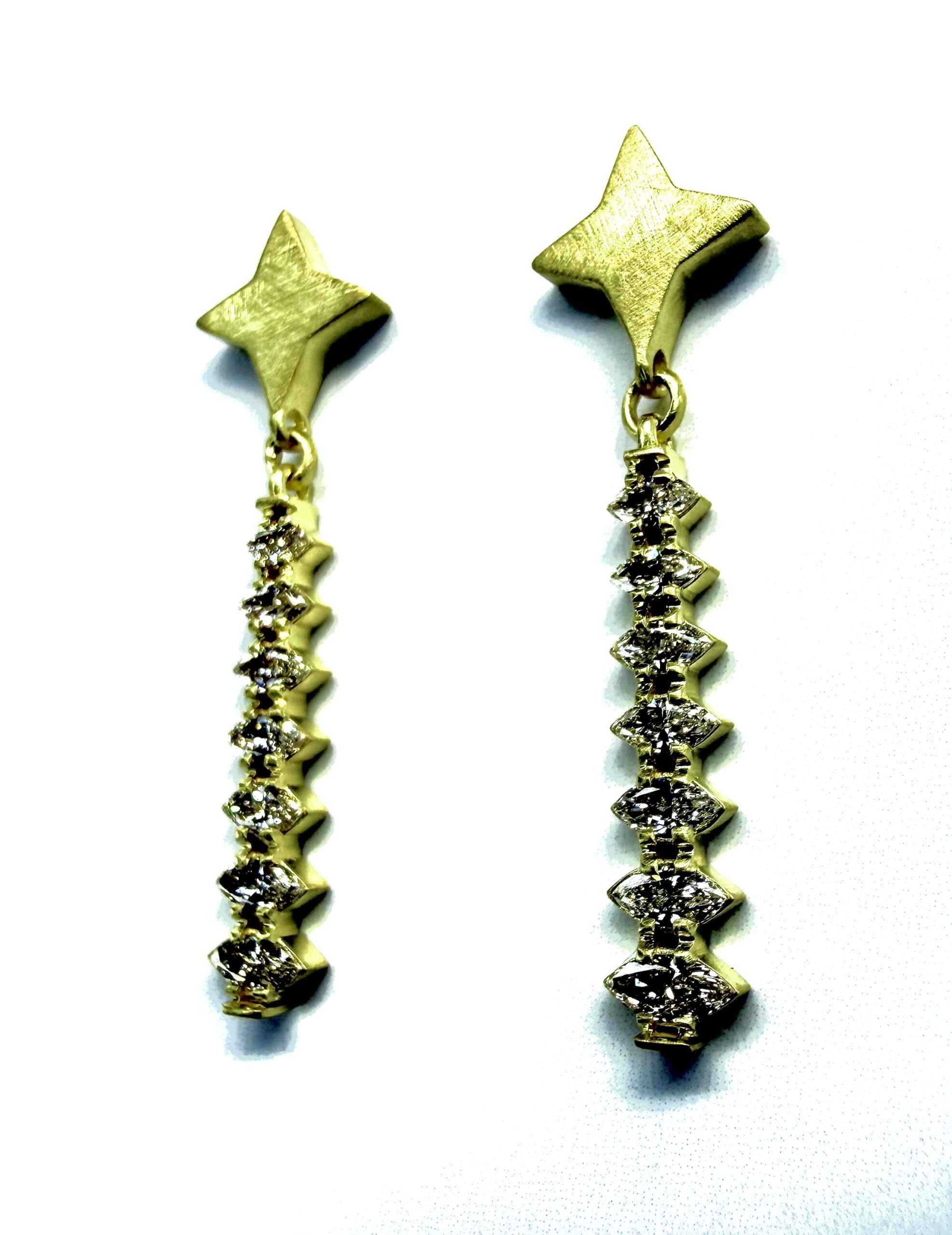 EARRING A-1146 -Marquise Diamonds in 18k Yellow Gold - Image 2